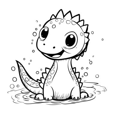 Çocuklar için şirin bir çizgi film dinozor boyama sayfası. Vektör İllüstrasyonu.