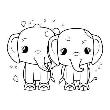 Şirin küçük filler çift kawaii karakterler vektör çizim tasarımcısı