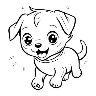 Tatlı çizgi film köpeği. Boyama kitabı için siyah ve beyaz vektör çizimi.