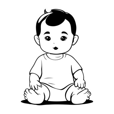 İzole edilmiş bir ikon dizaynında oturan tatlı erkek bebek. vektör resimleme grafiği