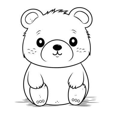 Çocuklar için boyama kitabı. Oyuncak ayı. Siyah ve beyaz vektör çizimi.