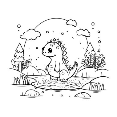 Dinozor çizgi film tasarımı. Yaratık şirin hayvanat bahçesi hayatı doğa ve hayvan temalı Vektör illüstrasyonu