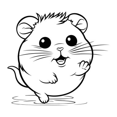 Siyah ve Beyaz Çizgi Film Çizgi Filmleri Komik Hamster Hayvan Karakteri Renklendirme Kitabı