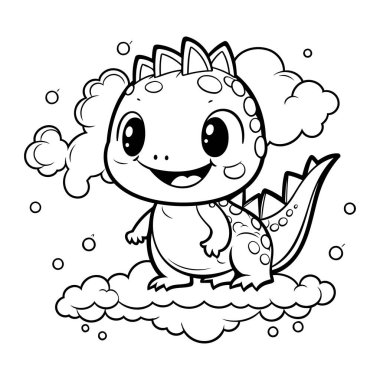 Çocuklar için boyama kitabı. Buluttaki sevimli dinozor..