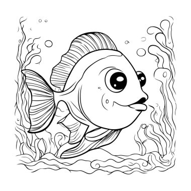 Çocuklar için boyama kitabı. Tatlı çizgi film balığı. Vektör illüstrasyonu.
