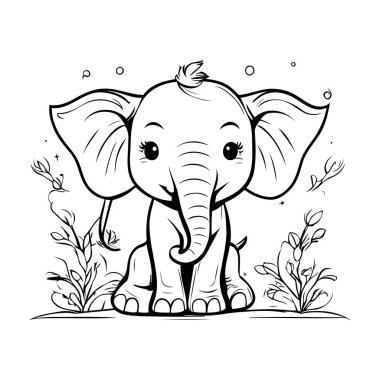 Boyama kitabı veya sayfa için şirin bir fil vektör çizimi