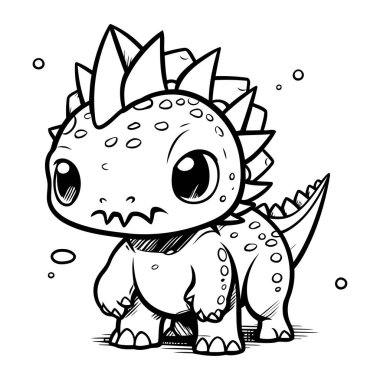 Renklendirme Kitabı için Siyah ve Beyaz Dinozor Çizimi