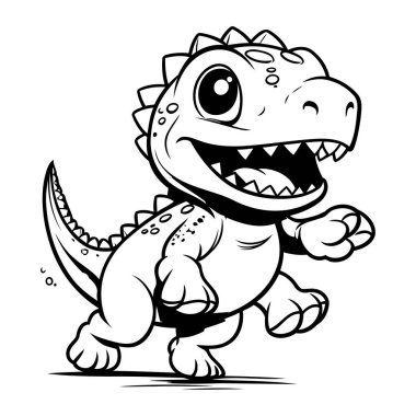 Şirin Dinozor Siyah-Beyaz Çizgi Film İllüstrasyonu. Vektör