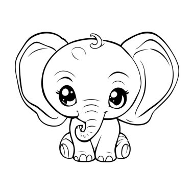 Sevimli çizgi film fili. Vektör çizimi. Çocuklar için boyama kitabı.