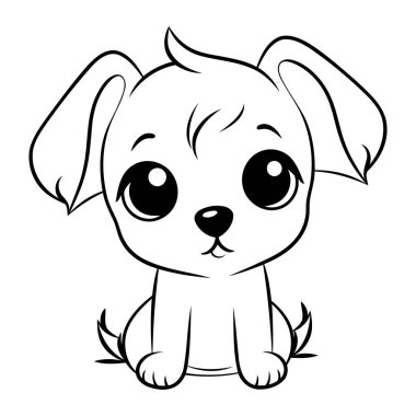 Siyah ve Beyaz Çizgi Film Boyama Kitabı için Şirin Köpek Hayvan Karakterinin Çizimi
