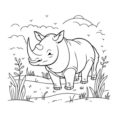 Çocuklar için gergedan boyama kitabı. Bir gergedanın vektör çizimi.