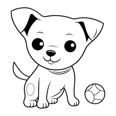 Topla oynayan şirin bir köpek yavrusu. Boyama kitabı için Vektör illüstrasyonu.