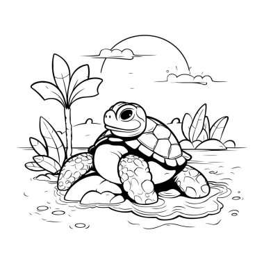 Kumsaldaki kaplumbağa. Çocuklar için boyama kitabı. Vektör illüstrasyonu.