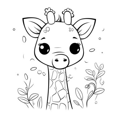 Çiçekli şirin bebek zürafa. Çocuklar için boyama kitabı.