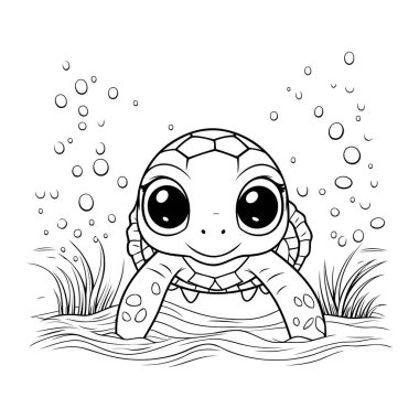 Suda şirin çizgi film kaplumbağası. Çocuklar için boyama kitabı.