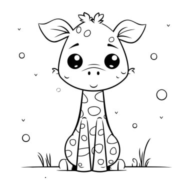 Zürafa çizgi filmi. Boyama kitabı için siyah ve beyaz vektör çizimi