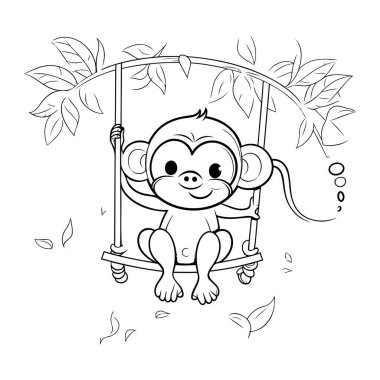 Salıncaktaki maymun. Çocuklar için boyama kitabı. Vektör illüstrasyonu.