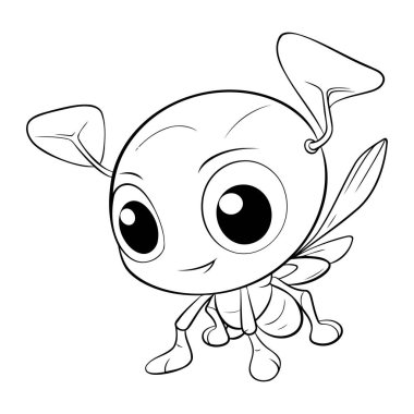 Tatlı çizgi film sineği. Boyama kitabı için siyah ve beyaz vektör çizimi.