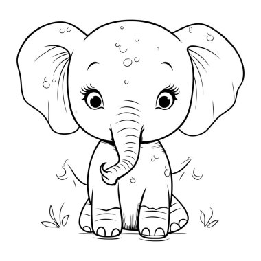 Şirin Fil Çizgi Fili. Çocuklar için boyama kitabı için vektör illüstrasyonu.