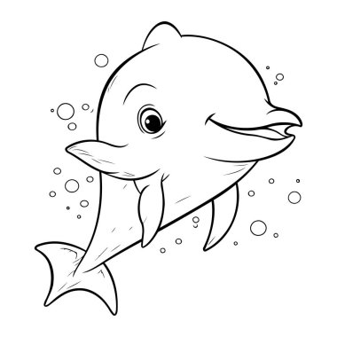 Çocuklar için boyama kitabı. Baloncuklu yunus. Vektör illüstrasyonu.