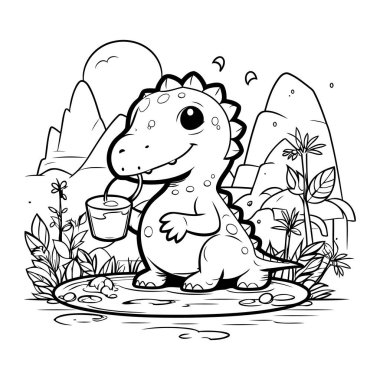 Ormandaki sevimli çizgi film dinozoru. Boyama kitabı için Vektör illüstrasyonu