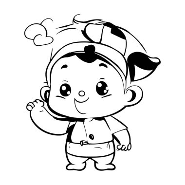 Siyah ve Beyaz Çizgi Film Karakteri Boyama Kitabı Başlığı Giyen Yakışıklı Bebek Karakterinin Çizimi