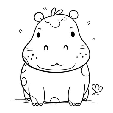 Şirin bir Hippopotam Hayvan Çizgi Filmi Çizgi Filmi Renklendirme Kitabı