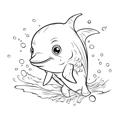 Çizgi film yunusunun vektör çizimi. Çocuklar için boyama kitabı.