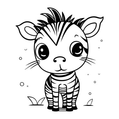 Tatlı çizgi film zebrası. Boyama kitabı için siyah ve beyaz vektör çizimi.