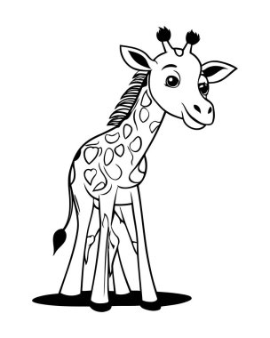 şirin zürafa hayvan çizgi film vektör çizimi grafik tasarımı siyah ve beyaz
