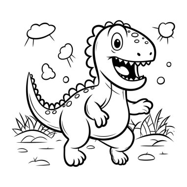 Çocuk Boyama Kitabı için Şirin Dinozor Çizgi Filmi Karakteri Vektör İllüzyonu