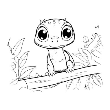 Dalda şirin bir çizgi film kertenkelesi. Boyama kitabı için Vektör illüstrasyonu.