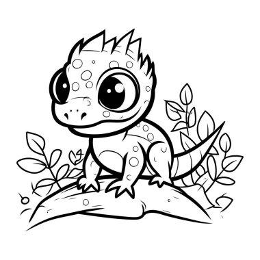 Daldaki şirin çizgi film iguanası. Vektör illüstrasyonu beyaz arkaplanda izole edildi.