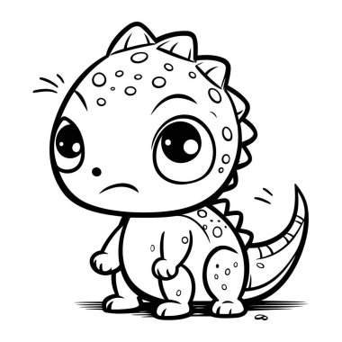 Şirin Dinozor Siyah ve Beyaz Çizgi Filmi. Vektör