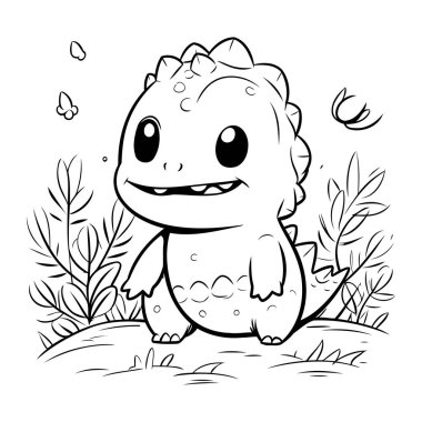 Kışlık giysiler içinde şirin küçük bir kız. Boyama kitabı için Vektör illüstrasyonu.