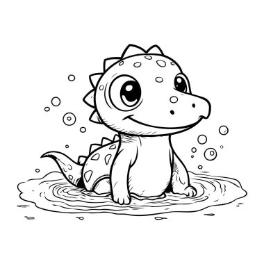 Çocuklar için boyama kitabı. Sudaki sevimli dinozor. Vektör illüstrasyonu.