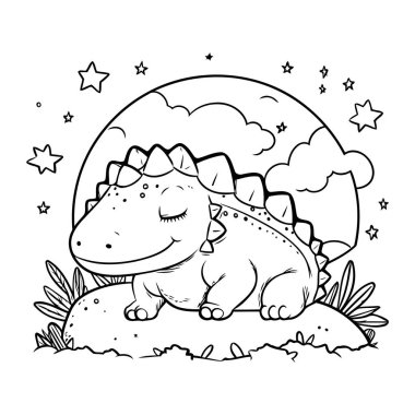 Tatlı Tyrannosaurus rex Ay vektör çizimi ile sahada