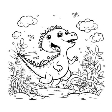 Çocuklar için boyama sayfası. Ormandaki sevimli çizgi film dinozoru..