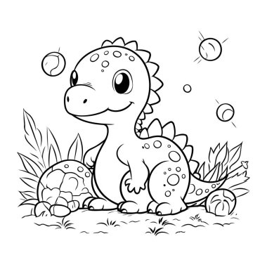 Şirin Dinozor Vektör İllüstrasyonunun Renkli Sayfa Özeti.