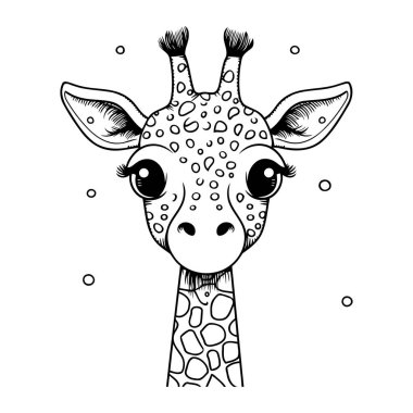 Zürafa kafası. Boyama kitabı için siyah ve beyaz vektör çizimi.