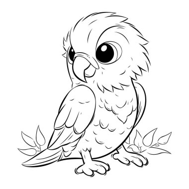 Renklendirme Kitabı için Siyah ve Beyaz Baykuş Karakteri Çizimi