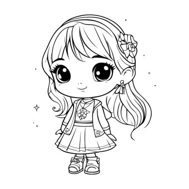 Sevimli küçük kız. Vektör çizimi. Çocuklar için boyama kitabı.