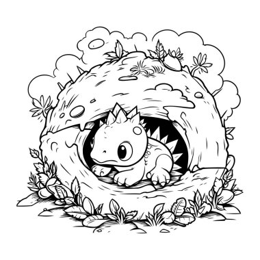 Çocuklar için boyama kitabı. Mantar deliğindeki dinozor.
