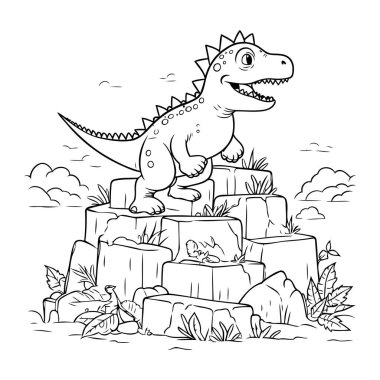 Dinozor çizgi film tasarımı. Jurasik çocukluk oyunu eğlenceli çocuk oyunu hediyesi ve nesne temalı Vektör illüstrasyonu