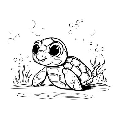 Suda yüzen sevimli bebek kaplumbağa. Beyaz arkaplanda vektör illüstrasyonu.