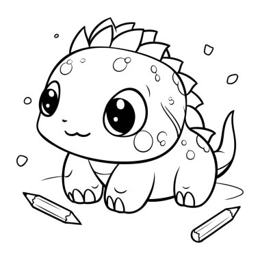 Çocuklar için şirin dinozor boyama sayfası. Vektör İllüstrasyonu.