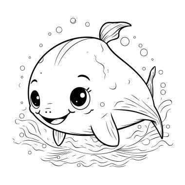 Sevimli küçük balina. Çocuklar için boyama kitabı. Vektör illüstrasyonu.