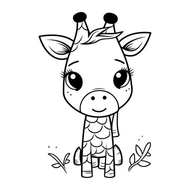 Şirin bir zürafa çizgi filmi. Çocuklar için boyama kitabı. Vektör illüstrasyonu