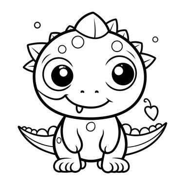 Şirin Dinozor Vektör İllüstrasyonunun Renkli Sayfa Özeti.