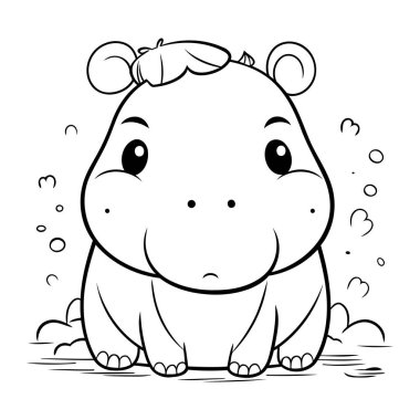 Tatlı bir çizgi film hipopotam boyama kitabı tasviri